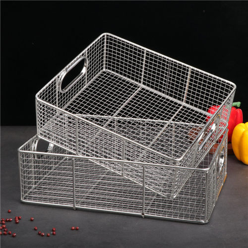 304不锈钢长方形网筐网篮提孔方篮大号油炸篮加粗钢丝沥水篮果篮