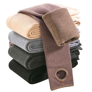 燕麦白加绒加厚保暖棉裤 秋冬季 日系大码 女外穿薄款 女 竖条纹打底裤