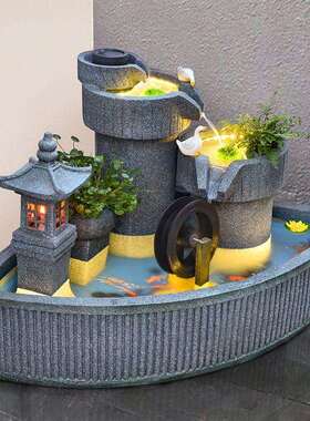 庭摆院鱼池大假山流水AL626812喷台泉阳台花园室外落地景型观件露