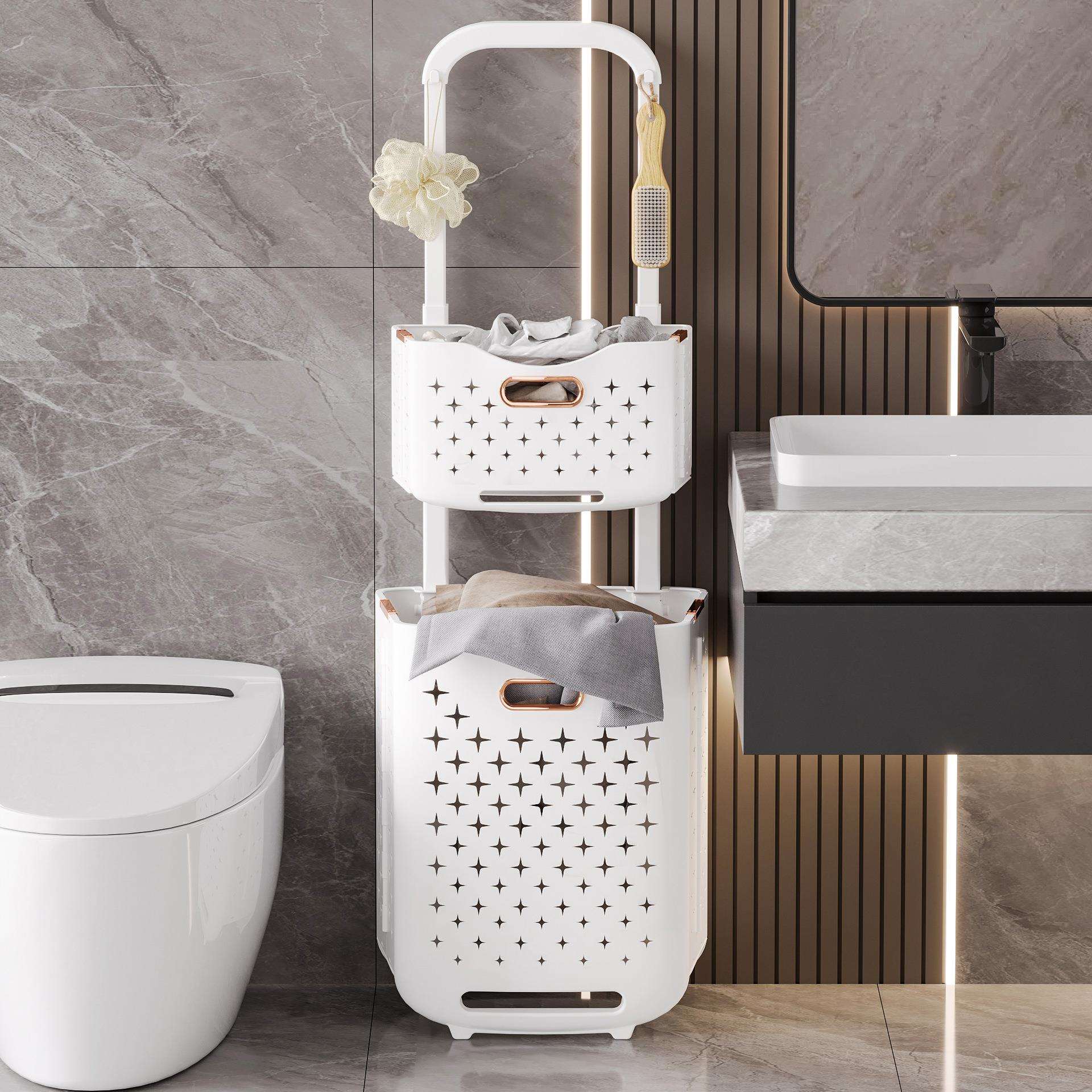 多层脏衣衣服收纳筐层卫生间脏浴室置篮物脏衣篓可移动SX-001三壁