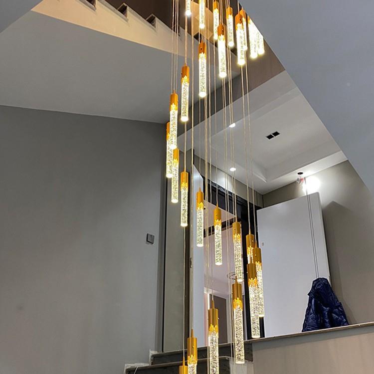 复式中后楼旋转楼梯长吊灯755空别墅客水厅灯简约现代酒店led晶吊