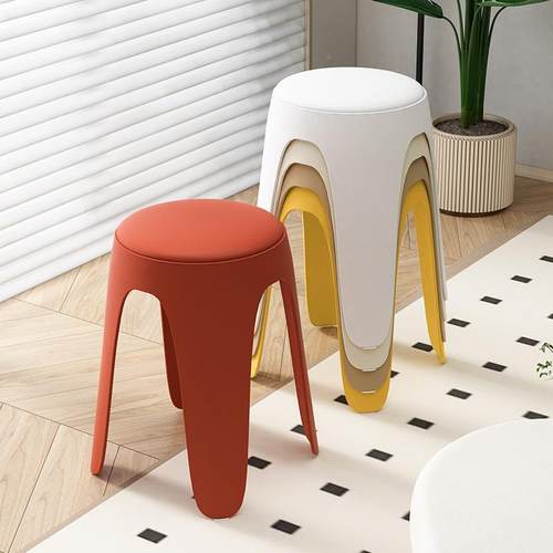 V简约料凳塑家用加厚圆NDE闲凳可叠放餐8桌板凳久坐休等位椅胶凳