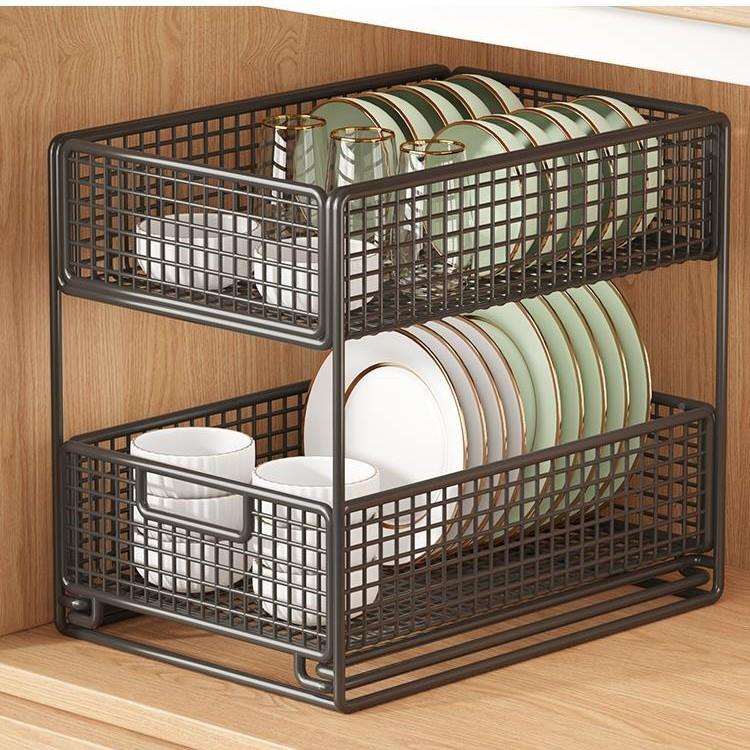 A1948*D1厨房抽拉式柜置物子架橱内分层架篮双层下水槽超深抽屉拉