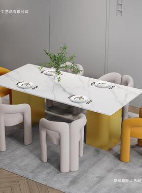 客厅轻奢岩板餐桌椅合现DAT代简约用家小长户组型方形餐厅白色餐