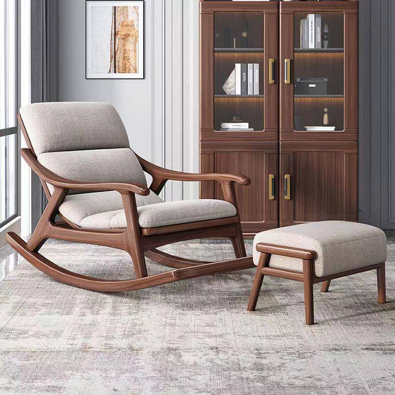 摇椅实木新中懒人沙发胡桃木轻摇奢约成年人阳台式06休简闲午休躺