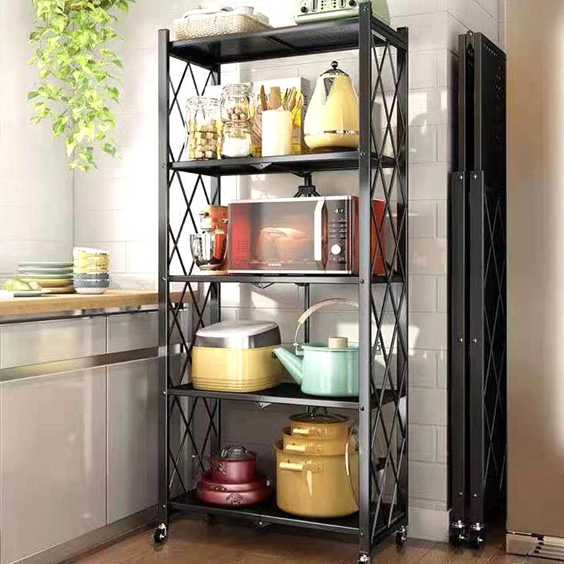 免装折叠置架夹缝厨房落地收小推车安客厅物阳台定制大折微波炉纳