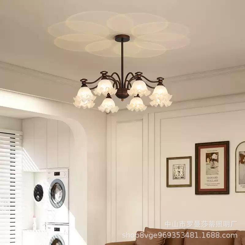 式复客吊灯法式奶油风浪漫厅铃古681兰花美朵中古卧室餐厅灯具