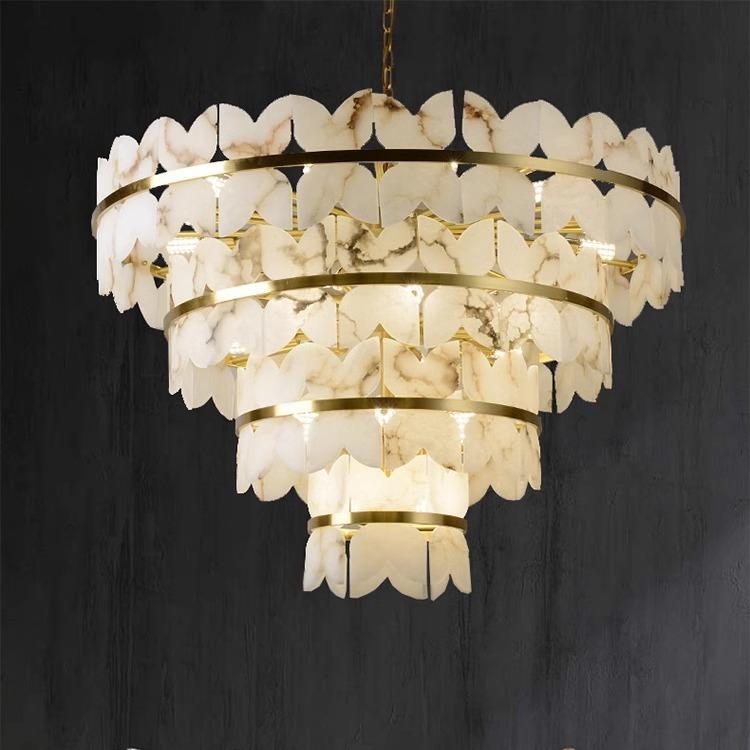 跨境厅479轻奢全云铜石吊灯设计师现代新式简约客厅灯卧室餐中长