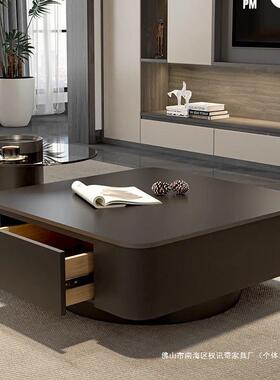 方形黑色板茶几奢用现代简约大轻UNF户型客厅家茶岩桌意式极简设