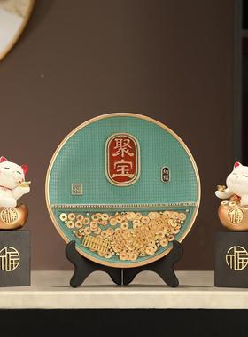 创意招财猫WSO宝盘子摆件聚家居客品厅中式陶瓷艺电视柜两边工装