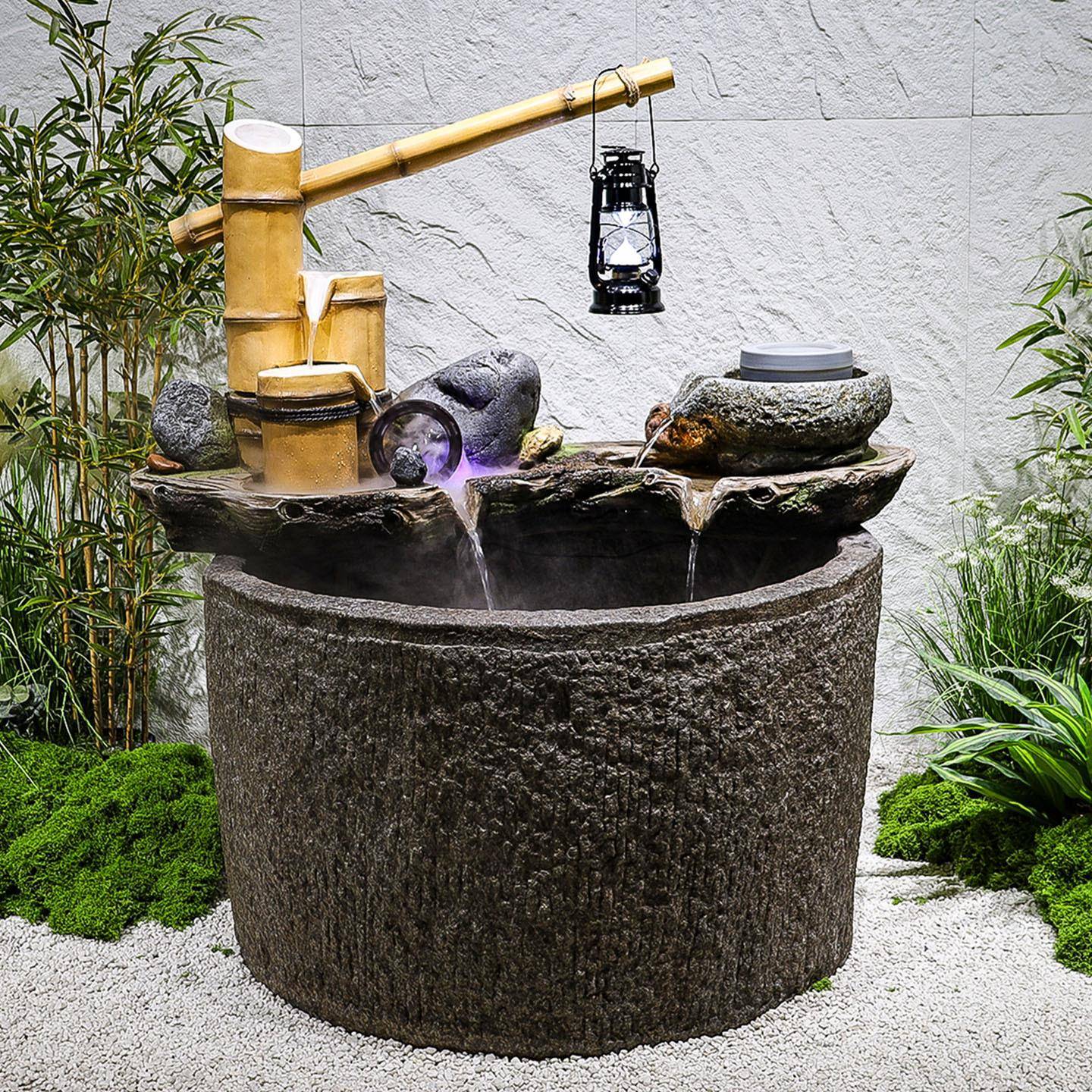 新中式花园假山水喷泉造景庭院鱼鱼缸流循池水水环景园林装CZQ饰