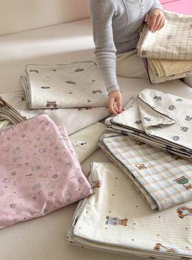 XL250313可爱卡通双砂面全棉温素洗床盖三件套纯棉床单夏被酵麻绳