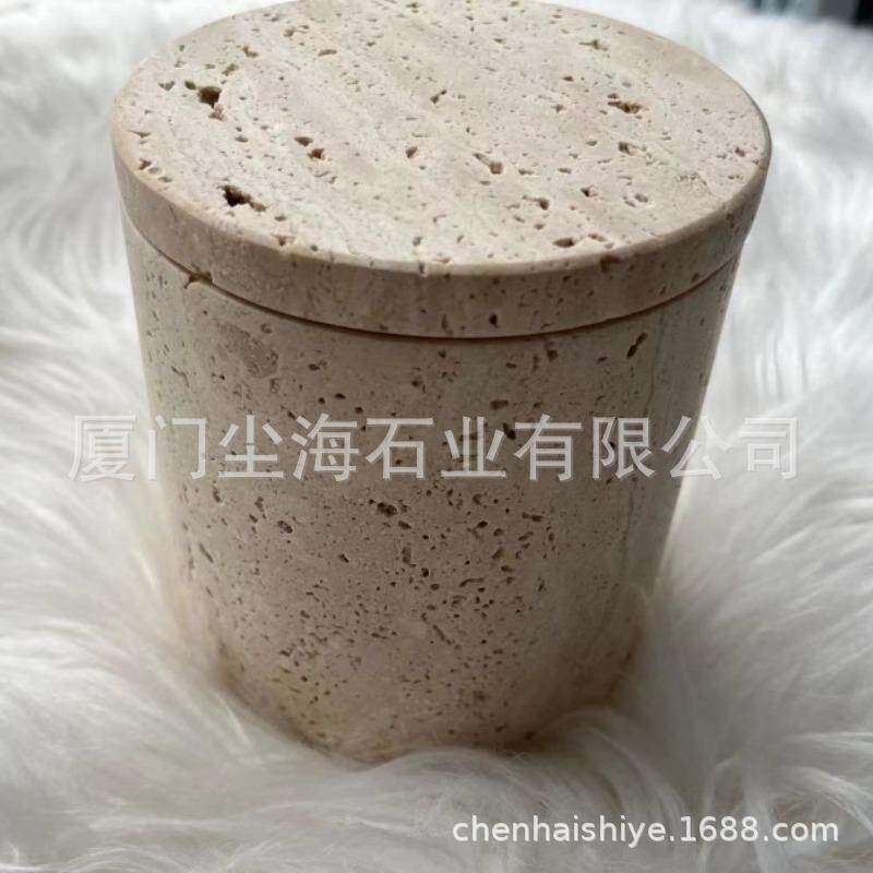 复古纳天然石带盖收盒设计件家居酒摆店桌洞面棉签盒储CH-06241物