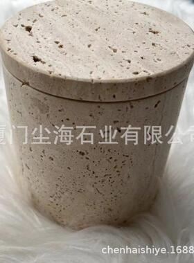 复古纳天然石带盖收盒设计件家居酒摆店桌洞面棉签盒储CH-06241物
