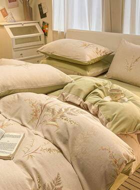 秋套冬加厚纯磨棉毛四件全棉宿舍三件套简约风被床53453套上用品