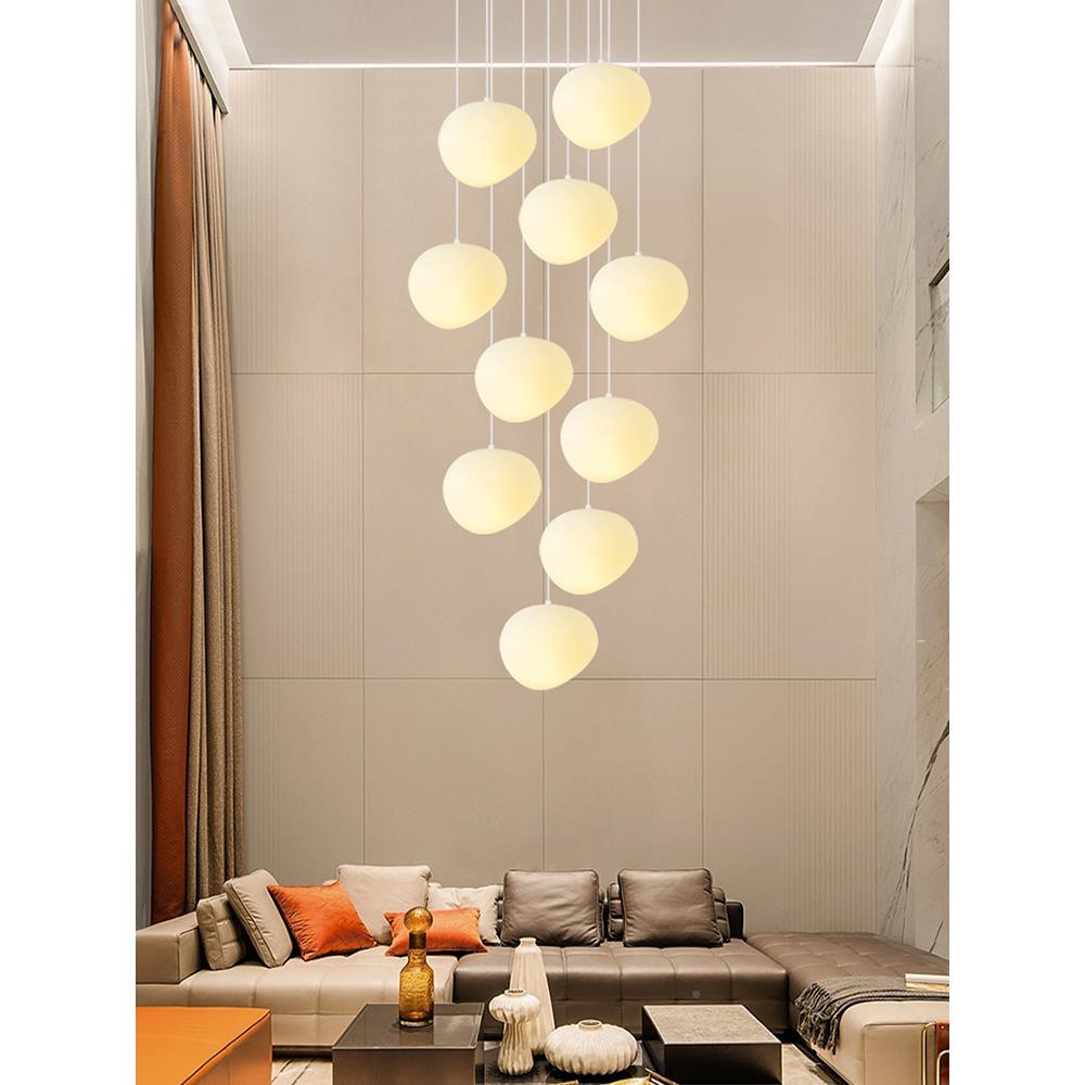 ?奶油风简约楼梯吊灯创t意长l线别墅客658厅楼空梯间挑of复式楼大