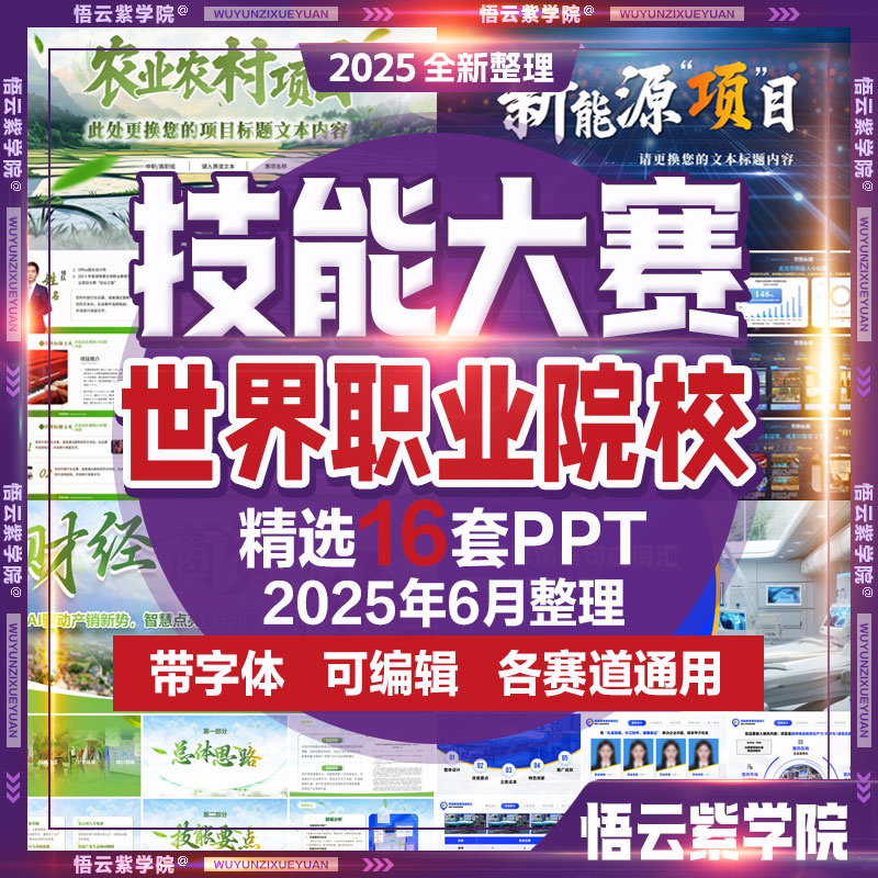 世界全国职业院校技能大赛PPT模板资料逐字稿全赛道高级感可编辑