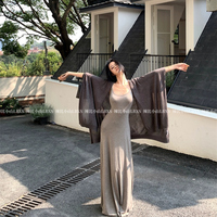 灰色吊帶連衣裙女夏季2025新款收腰修身裙子辣妹性感氣質a字長裙