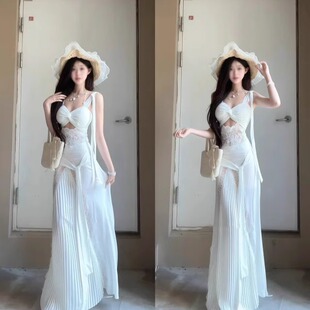 纯欲辣妹风设计感扭结胸衣吊带背心女高腰蕾丝拼接半身长裙两件套