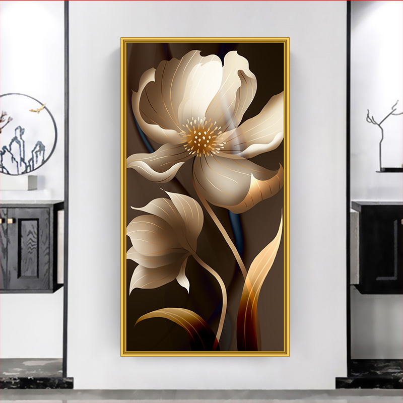 入户玄关画自粘3D立体进门墙面装饰壁画墙壁贴画荷花墙画贴纸防水图片