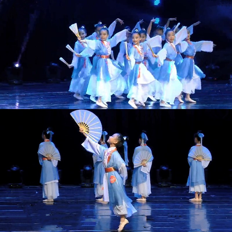 儿童书生表演服纸扇少年演出服装男女古装汉服新款扇子古风舞蹈服