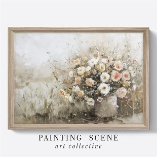 鲜花装 饰画绿色草地田野风景花海画墙壁斗柜卧室客厅摆挂画北欧风