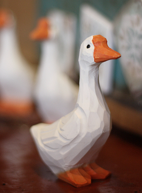 包邮 鹿妖商店 大鹅 白鹅 纯手工木雕 呆头鹅 胖鹅 实木摆件