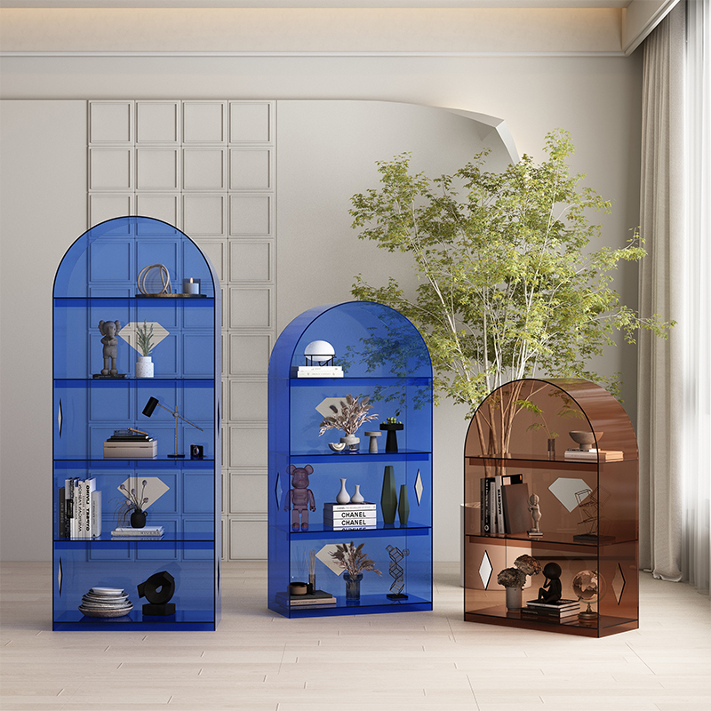 北欧亚克力书架拱形置物架客厅创意落地多层靠墙展示架子简约书柜