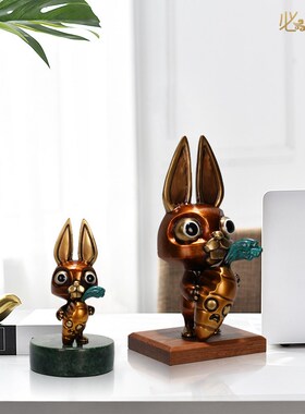 必禧利纯黄铜兔子摆件创意客厅酒柜装饰品生肖兔生日礼物工艺品