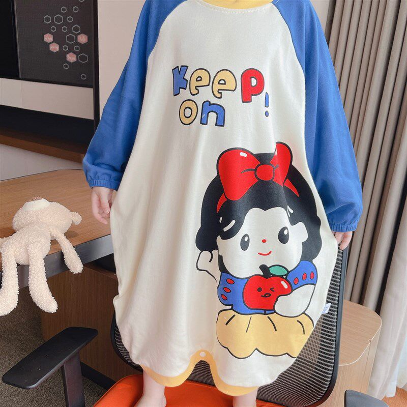 男童纯棉宽松睡裙卡通恐龙睡衣春秋四季款儿童家居服网红女童睡袍