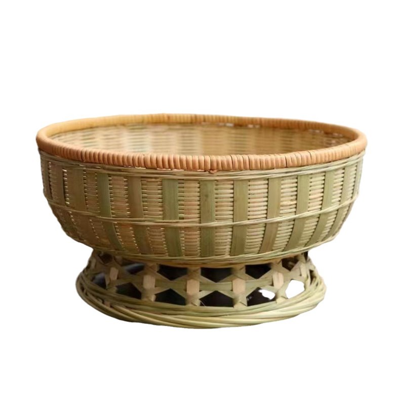 竹编藤口馒头筐零食水果篮精编高脚编织篮家用厨房洗菜篮大号圆形
