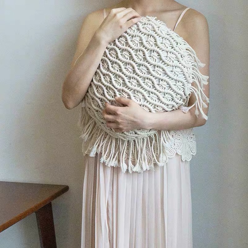 棉线抱枕手工编织波西米亚抱枕流苏靠垫枕拍照道具民宿腰枕套靠枕