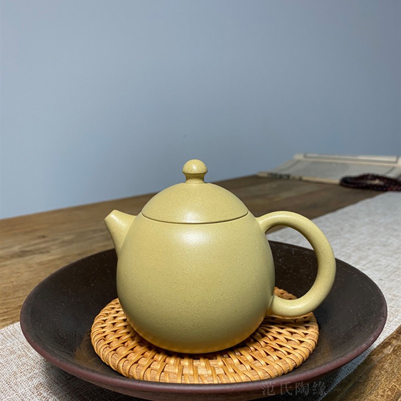 宜兴紫砂壶纯手工泡茶壶家用茶具家藏原矿本山绿泥240cc龙蛋壶