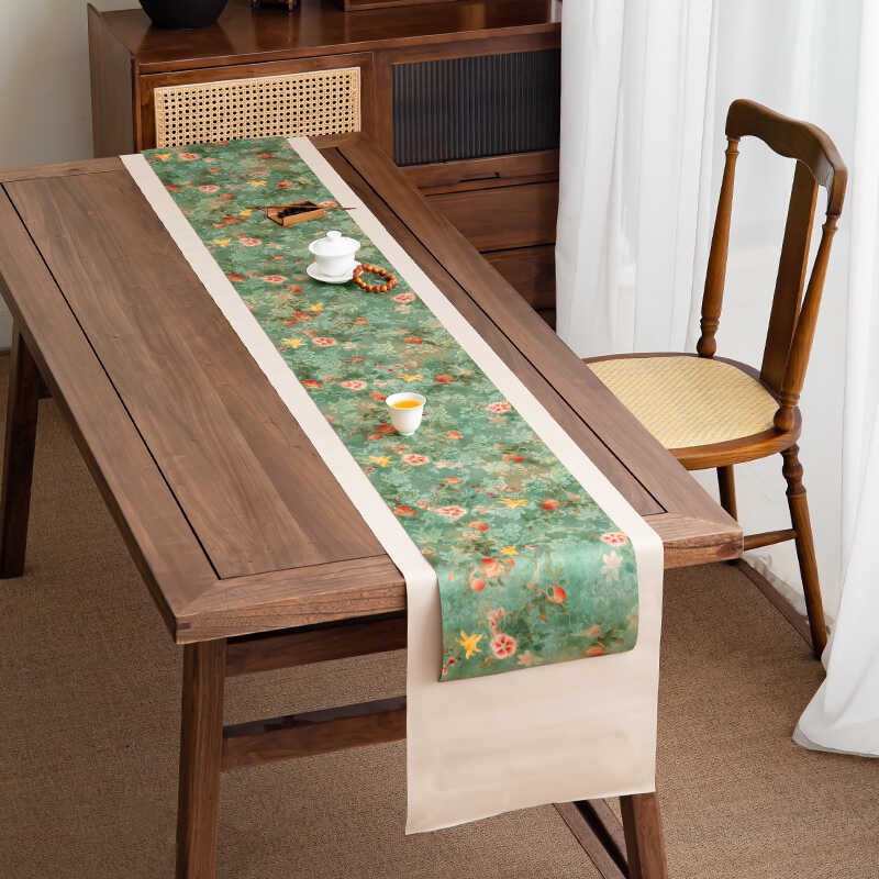 花卉中式茶席禅意缎面布艺茶几垫布茶桌布电视柜台布防水茶旗桌旗