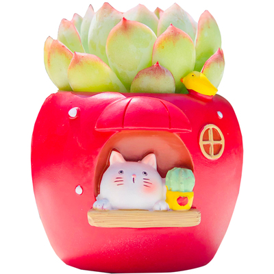 可爱创意精致小花盆红色黄色动物小猫造型多肉盆栽伴手礼易养儿童