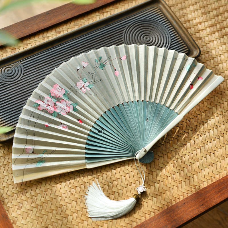 布扇子复古国潮旗袍汉服古代绢布手工折扇女式古风仙气中国风舞蹈