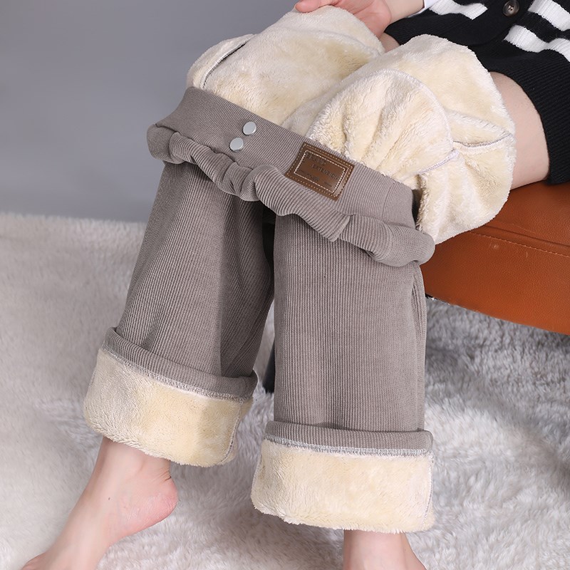 大码女裤羊羔绒裤子女秋冬外穿加绒加厚欧棉绒高腰垂感阔腿裤子女