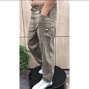 哈伦牛仔老爹裤 流行拼接宽松直筒裤 时尚 男裤 高弹力大码 松紧腰男士