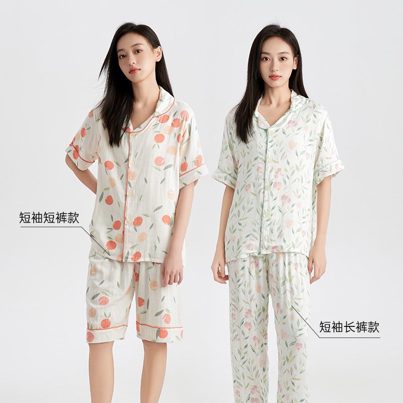 纳多果女士家居服竹纤维纱布睡衣短袖短裤家居空调套装春季薄款男