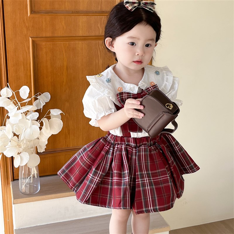 女宝宝学院风套装短袖夏装女童jk背带裙婴儿衣服周岁公主洋气裙子