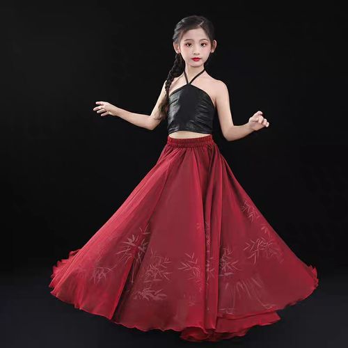 儿童古典舞服装大摆裙720度双层国风黑红纱衣内搭古风爵士舞蹈服