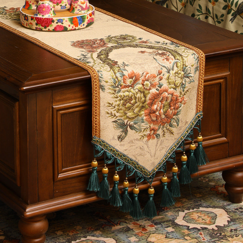 茶几桌旗美式高级感餐桌桌布中间长条装饰电视柜鞋柜床头斗柜盖巾