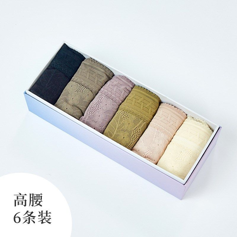 古妃84206六条装女士舒适中腰内裤蕾丝薄网纱无痕裤头三角裤短裤