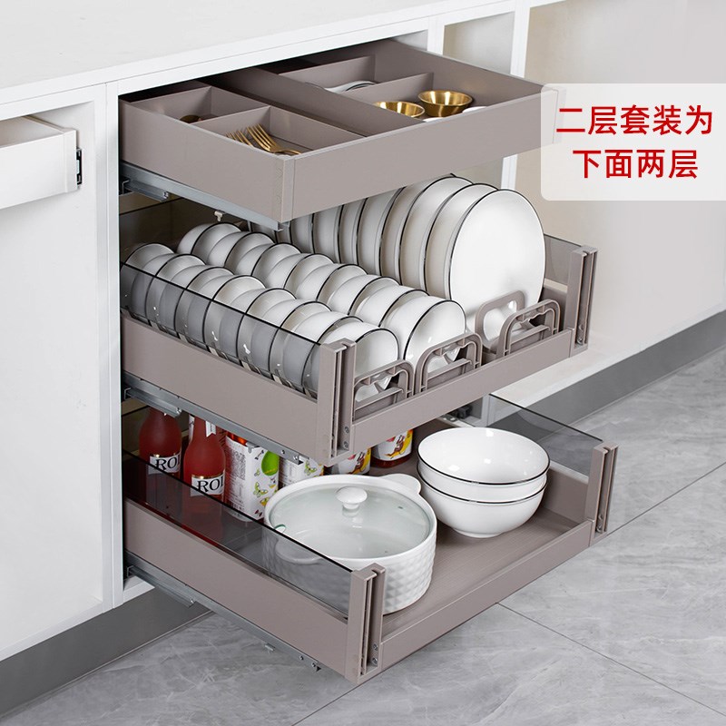 飞鸥厨房橱柜双层抽屉式碗架拉篮碗篮定制加深收纳锅篮碗碟工具篮