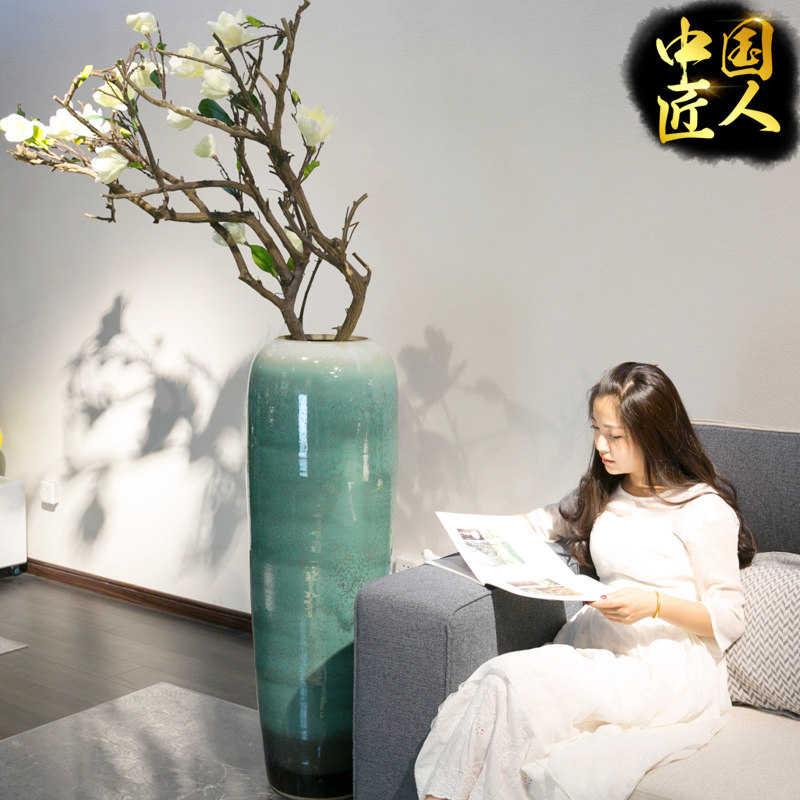 景德镇陶瓷客厅酒店别墅落地大花瓶客厅玄关花插花器装饰陶罐摆件