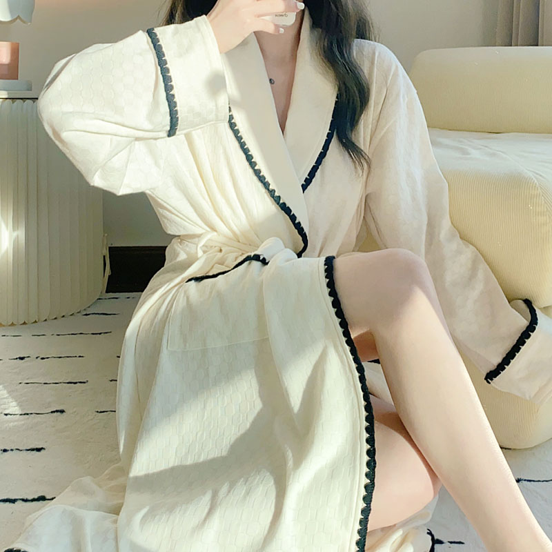 高级感睡袍女睡衣春秋款纯棉长袖甜美夏季性感薄款浴袍睡裙家居服