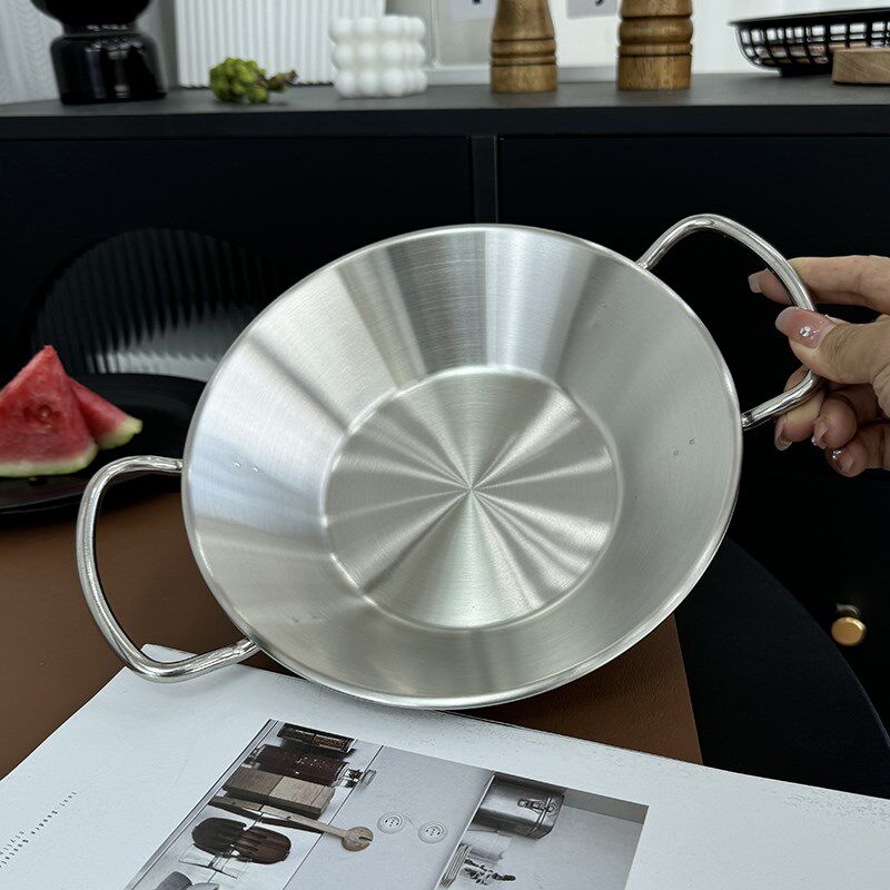 18/10不锈钢双耳海鲜锅煎锅平底锅干锅盘麻辣香锅盘不粘锅20/24cm