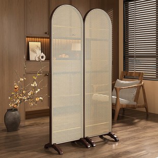 屏风隔断客厅入户玄关卫生间遮挡格栅座屏藤编置物架装 新中式 饰墙