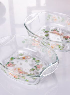 韩国家用高硼硅烤盘玻璃蒸煮烤鱼盘芝士焗饭沙拉盘拌菜盆菜盘大盆