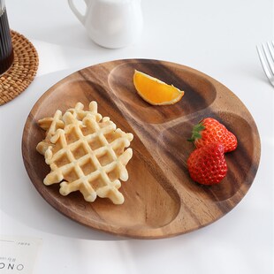 实木儿童分隔餐盘三格无毒宝宝木制分格家用果盘托盘早餐餐具木盘